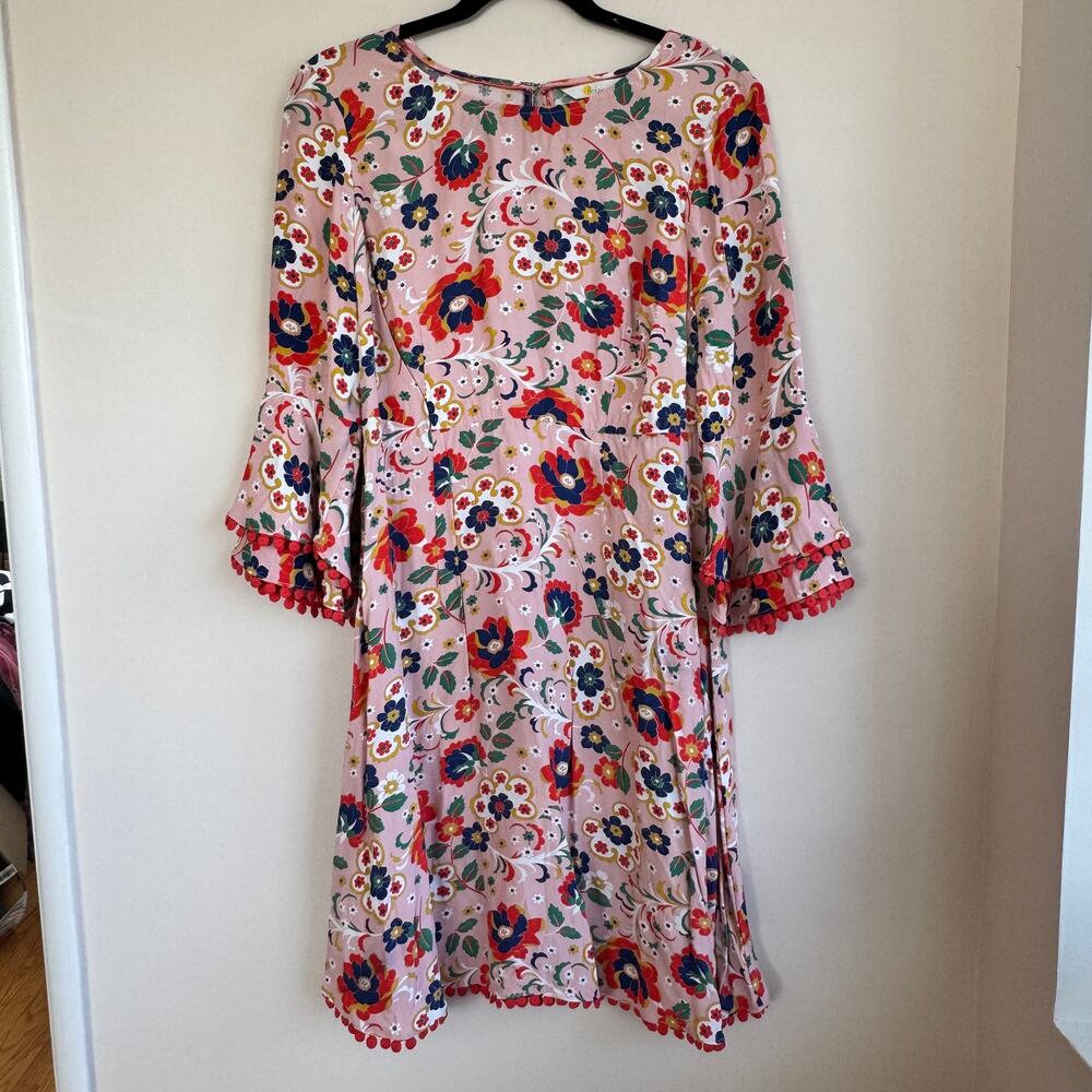 Boden Carmen Floral Dress Pink Sz 8 Bell Sleeve